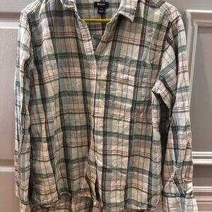 Roots Plaid Button Down Shirt - Green and Pink